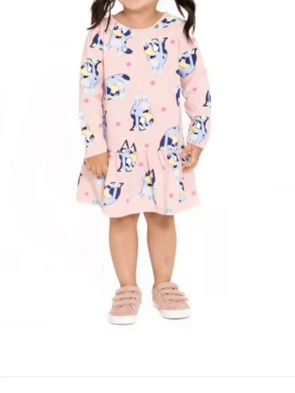Bluey Toddler Girl Print Drop Waist Dress with Long Sleeves Size 3T